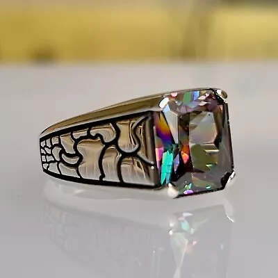 Men Ring 925K Sterling Silver Handmade Jewelry Mystic Topaz Stone All Sizes • £37.59