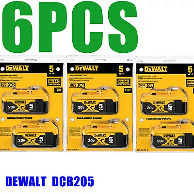 6 PCS DEWALT DCB205 20V Max XR 5.0Ah Li-ion Power Tool Battery Original Genuine • $223