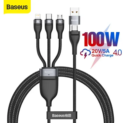 $21.19 • Buy Baseus 100W 2 USB Type C Micro Fast Charging 3 IN1 Cable For IPhone 13 Samsung
