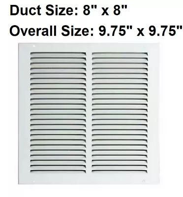 White Air Return Vent Grill Cover 8  X 8  Duct Size  Steel Sidewall Ceiling Wall • $14.95