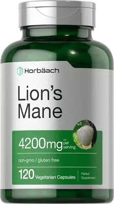 Lions Mane Mushroom Capsules | 4200mg | 120 Count | Vegetarian | By Horbaach • $17.55