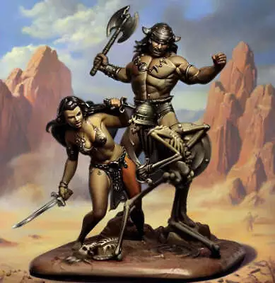 1/24 Resin Model Kit Barbarian & Princess & Magic Skeletons Miniature Unpainted • $31.54