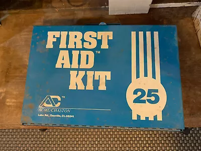 Vintage Industrial First Aid Kit Metal Case K25 American White Cross Lab • $20
