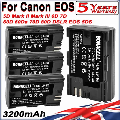 LP-E6 Battery +Dual Charger For Canon EOS 80D 6D 5DS 70D 60D 5D Mark II III • £20.99