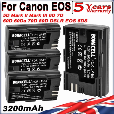 LP-E6 Battery +Dual Charger For Canon EOS 80D 6D 5DS 70D 60D 5D Mark II III • £20.99