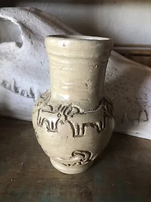 Vintage Ancient Mayan Aztec Carved Goat Beige Tan 5.5” Vase Pottery Collectible • $43