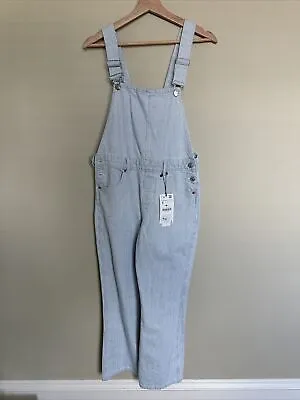 New Zara Women’s Denim Jumpsuit Striped Overalls S Light Blue Jeans • $49