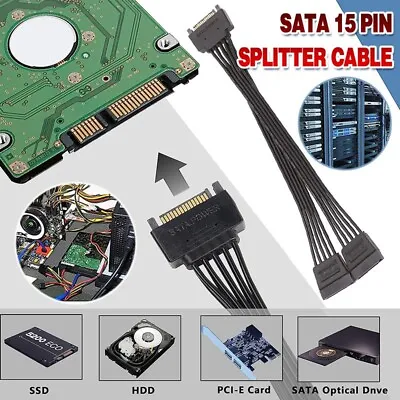 $6.99 • Buy 15 Pin SATA Power Y-Splitter Cable Adapter Extension 1 Male To 2 Female For HDD