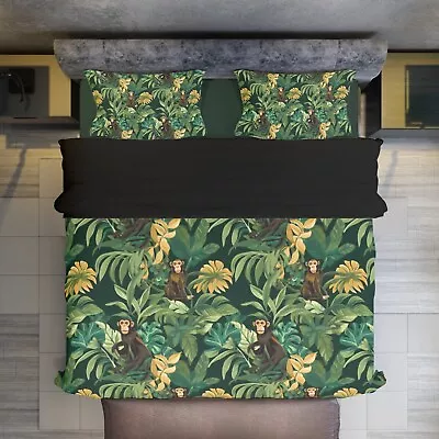 Tropical Jungle Monkey 4 Piece Duvet Cover Set Exotic Rainforest Bedding Set • $89