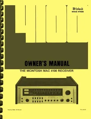 McIntosh MAC4100 Receiver 2-in-1 OWNER'S MANUAL And SERVICE MANUAL • $19.95