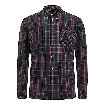 £49.99 • Buy Mens Merc London Long Sleeve Button Down Collar Check Shirt Neddy - Navy Blue