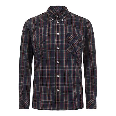 Mens Merc London Long Sleeve Button Down Collar - Check Shirt Neddy - Navy Blue • £49.99