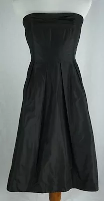 J. Crew Dress Size 4P Lorelei Silk Taffeta Strapless Black Pockets New 4 Petite • $38.99