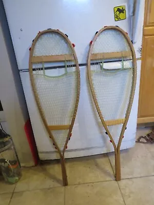 Vintage   Wooden Snowshoes Size  37 `` Long By  11` Wide  Chalet Decor   3759 • $29.99