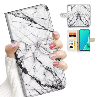 ( For Optus X Sight 2 ) Wallet Flip Case Cover AJ23774 White Marble • $12.99