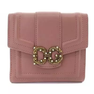 DOLCE&GABBANA Authentic DG AMORE Tri-fold Wallet Leather Pink Greige Women's  • £229.08