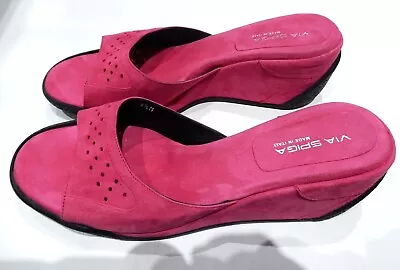 Via Spiga Fuchsia Suede Wedge Slide Sandals In Size 8 1/2m (nwob) • $79.99