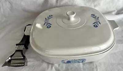 Vintage Amana Radarange Microwave Browning Skillet Corning Lid Handle Blue Farm • $24