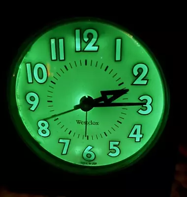 Vintage Westclox Clock Glowing Green Numbers Second Hand Electric Alarm Time • $31.99