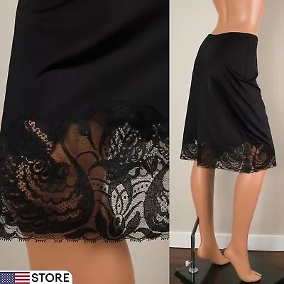 💖 VAN RAALTE Satin Suavette Sz S Black Half Slip Skirt Sily Nylon Lace Trim Hem • $32.99
