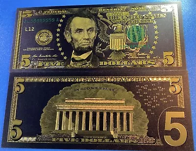 24K BLACK GOLD  Lincoln $5 Dollar Bill 2009 Series Collectible Novelty Gift Art • $3.25