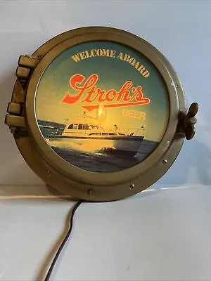 Vtg Stroh's Beer Bar Light Boat Porthole Welcome Aboard Beer Sign Project Piece • $30