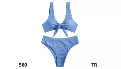 ZAFUL Women Tie Front Bikini Set Ribbed High Cut 2 Piece Swimsuit Bathing SuitL • $23.19