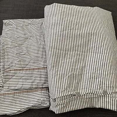 Ikea Nyponros King Size Duvet  Gray White Stripe 100% Cotton W/ 2 Pillow Cases • £34.74