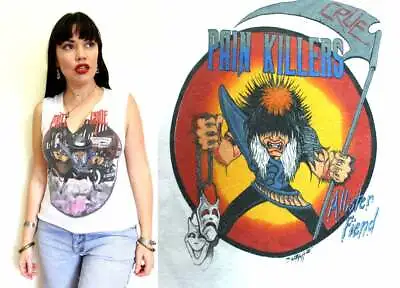 MOTLEY CRUE VINTAGE T Shirt 80s 1980s Pain Killers Music Band Concert Tour Crop • $252