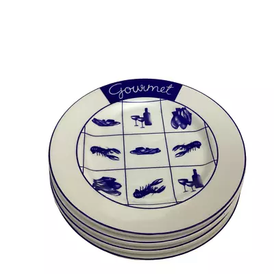 4 Quadrifoglio Italy Gourmet Blue White Salad Plates Lobster Fish  Wine Design • $28