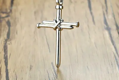 Large CROSS NAIL JESUS CRUCIFIX Pendant STERLING SILVER 925 SILVER 22  Necklace  • $19.96