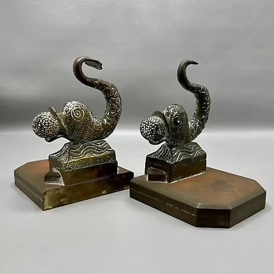 Vintage Brass Heavy Japanese Koi Fish Book Ends Heavy Intricate Details Asian • £200