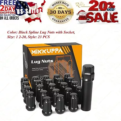 23PCS&1/2-20 Spline Lug Nuts - 17Mm Hex 1.35  Tall 0.8  Wide - Black Solid Lug • $31.95