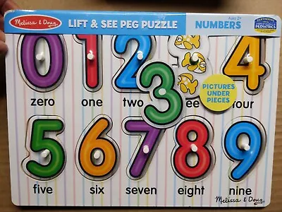 $10.99 • Buy Melissa & Doug Lift & See Peg Puzzle Numbers Pictures Under Pieces 10 Wooden Pcs