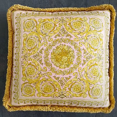 GIANNI VERSACE Pillow Silk Fringed Vanitas Size 17” Pink Pale Mint Green Gold • $587.49