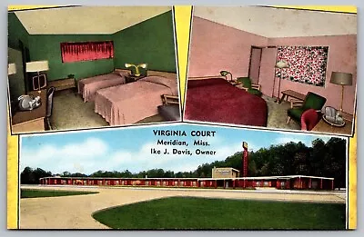 Meridan Mississippi Virginia Court Motel Multi View DB UNP Postcard • $8