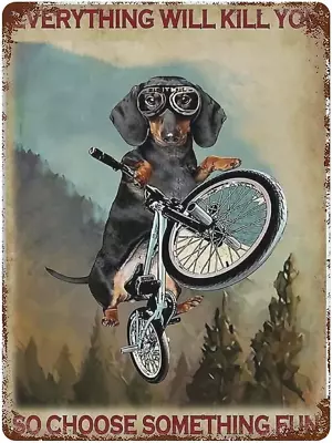 Dachshund Dog Cycling Poster Metal Sign Vintage Everything Will Kill You So Choo • $19.43