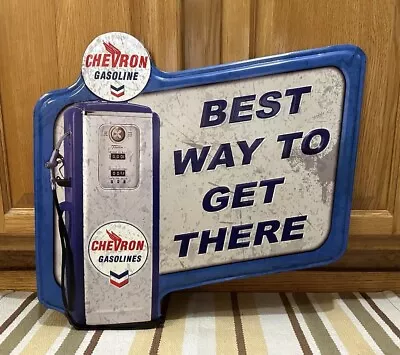 Chevron Gasoline Pump Sign Metal Gas Oil Garage Vintage Style Wall Decor • $48