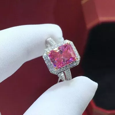 3.00 Ct Emerald Created Pink Sapphire Simulated Diamond Halo Engagement Ring • $85