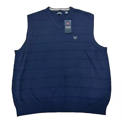 Chaps Sweater Vest V Neck Pullover Men's Navy Blue Knit Cotton Size 2XL New • $22