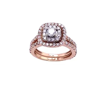 £795 • Buy 14ct Rose Gold Halo Cushion Engagement Ring, With Matching Wedding Band