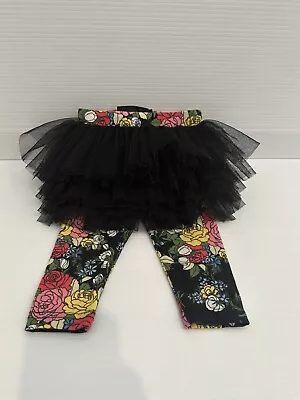 ROCK YOUR BABY Kid Tutu Leggings Size 0 6-12 M Black Floral Pants Girl • $10.46