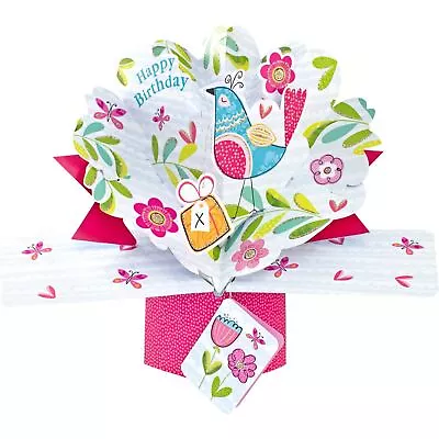 Birthday Pop Up 3D Card Luxurry Birds & Flowers Keepsake For Her With Envelope • £5.99