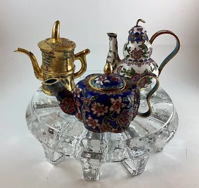 Vintage Cloisonné Enameled Asian Miniature Teapot Lot Of 3 • $32