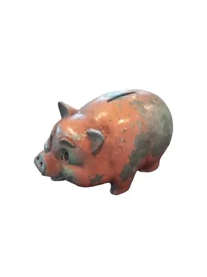 Vintage Cast Metal Pig Piggy Bank Kids Saving Coins Money Pink Rusty (No Bottom) • $16.99