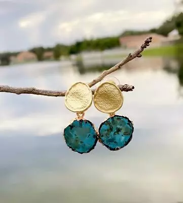 Handmade Middle Eastern Teal Stone Earing • $8