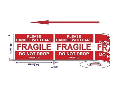 PREMIUM Fragile Stickers Handle With Care RED DO NOT DROP Label 2  X 3  Label • $79.99