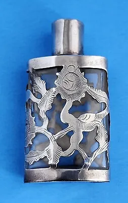 Vintage Taxco Mexico Sterling Overlay Perfume Small Scent Perfume Bottle Floral • $44.95