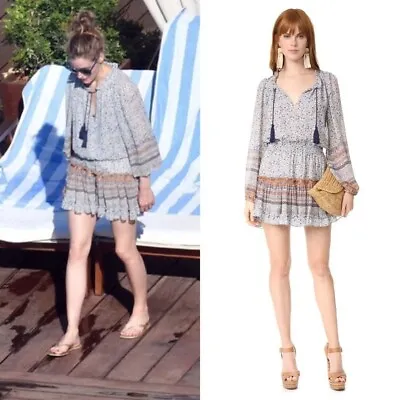 Misa Los Angeles Lorena Blue Floral Long Sleeve Mini Dress Olivia Palermo Size M • £115.70