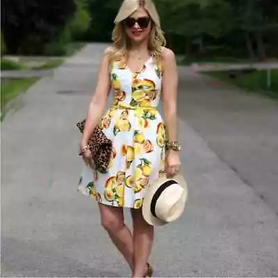 Banana Republic Lemon Print Fit N Flare Dress Novelty Print Blogger Fav Womens 8 • $24.88